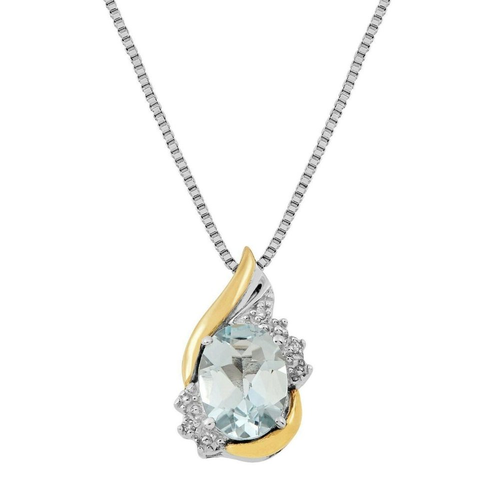 Aquamarine & Diamond Birthstone Pendant Necklace